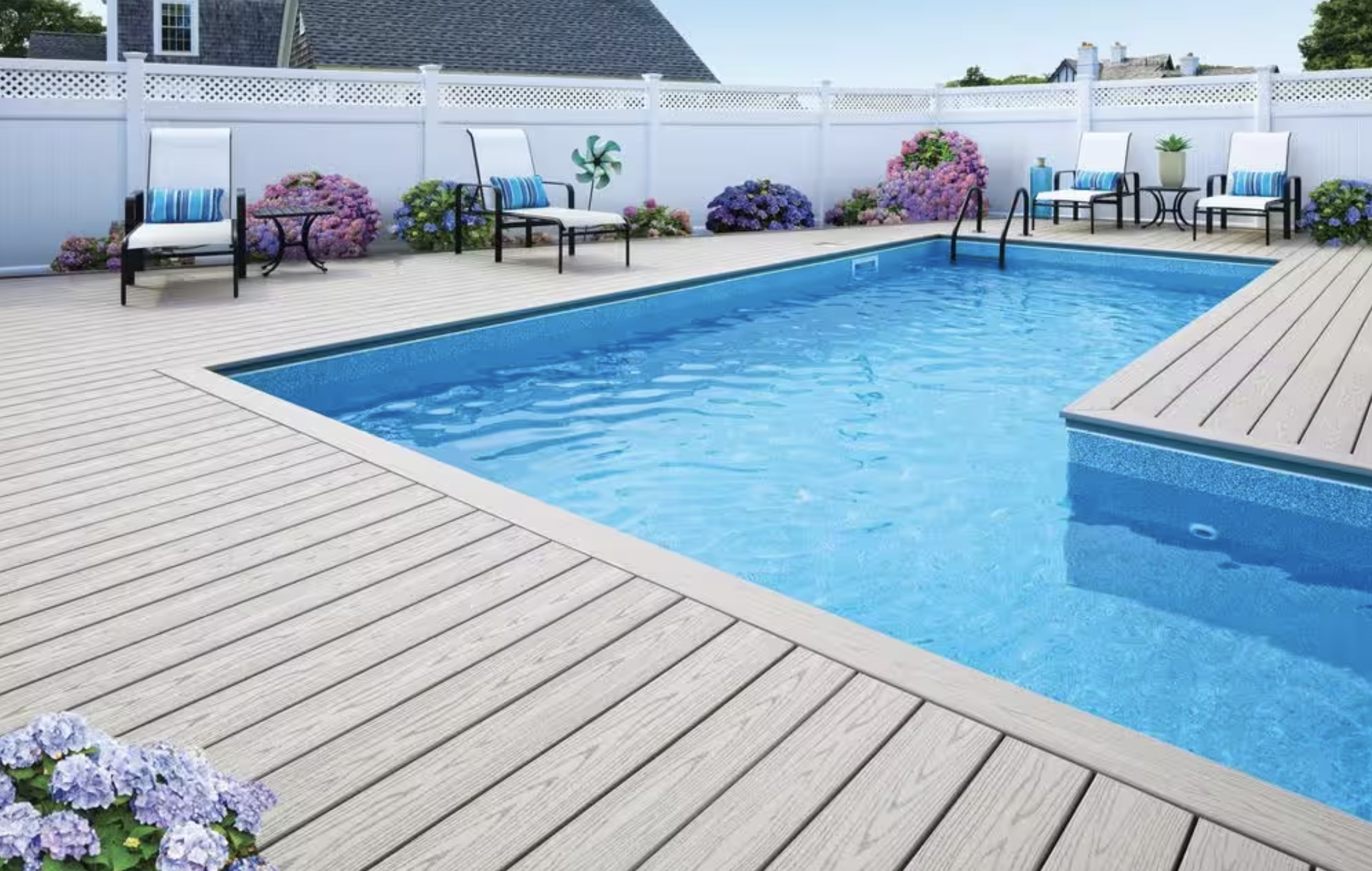 Pool deck made with TimberTech Advanced PC decking in Slate Gray 