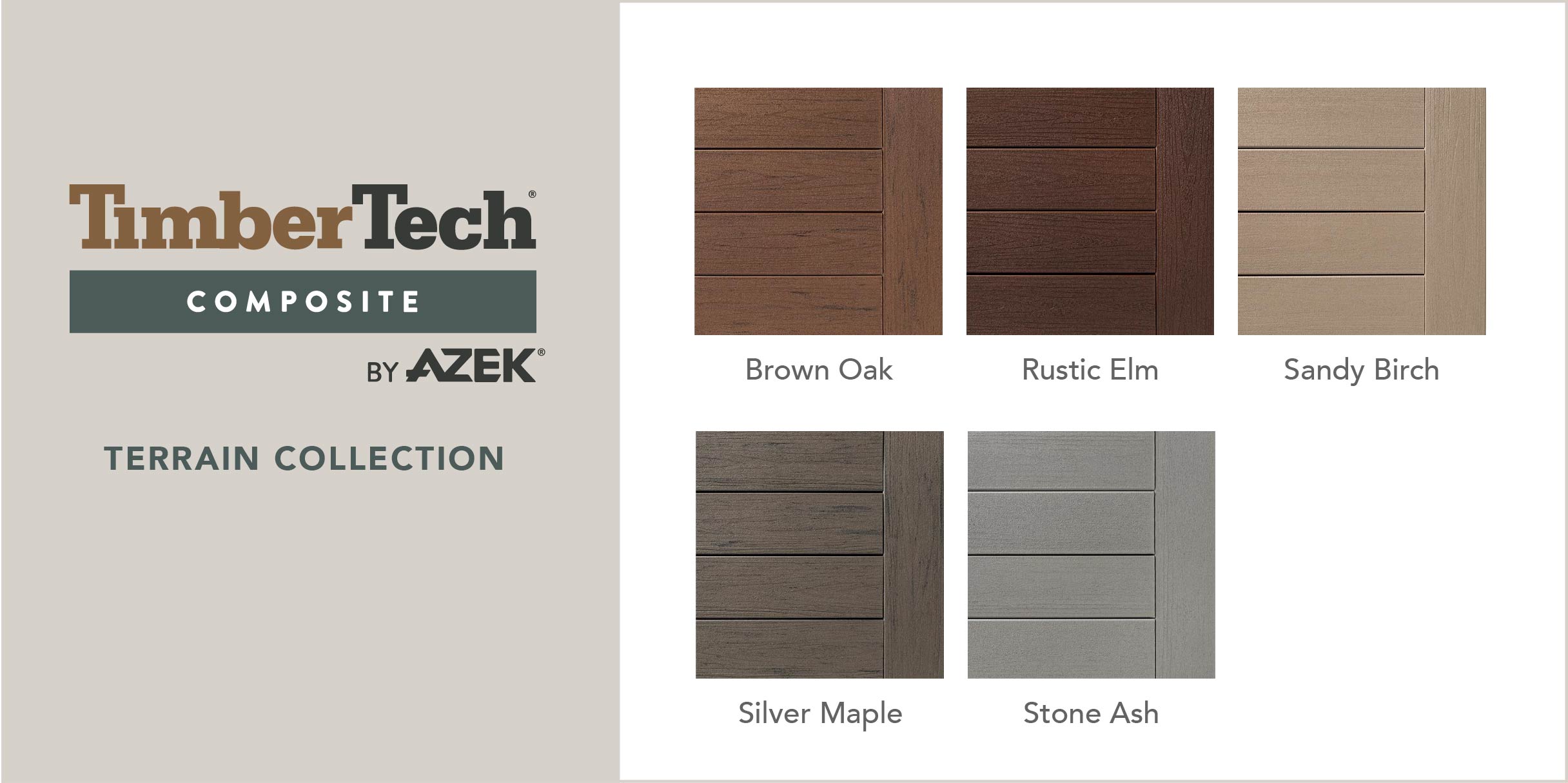 Colors in the TimberTech Composite Terrain Collection