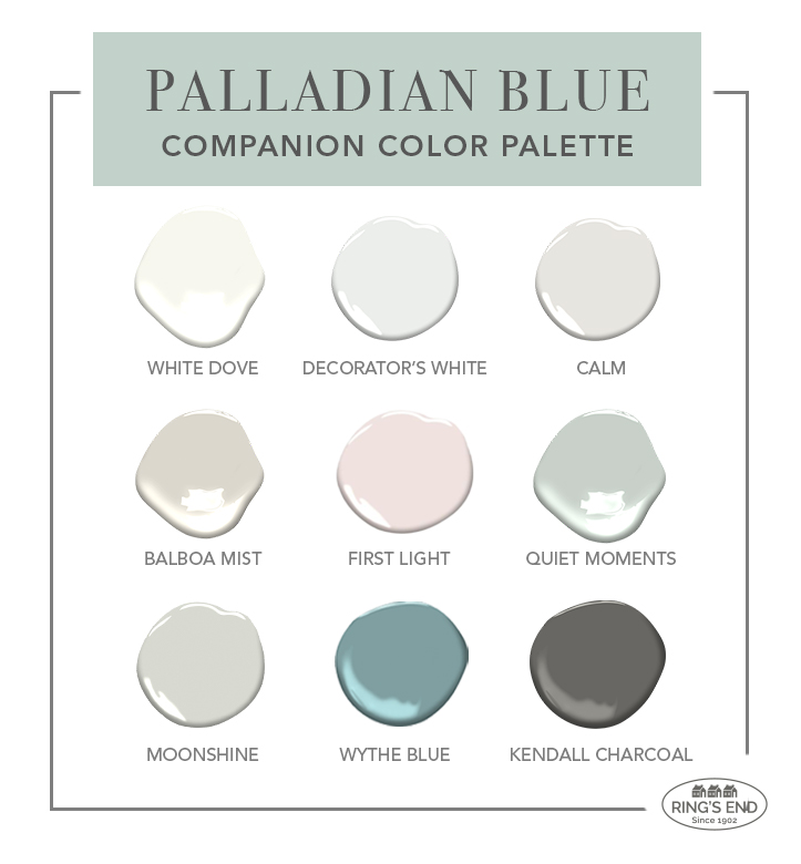 Benjamin Moore Palladian Blue color palette with companion and complementary colors