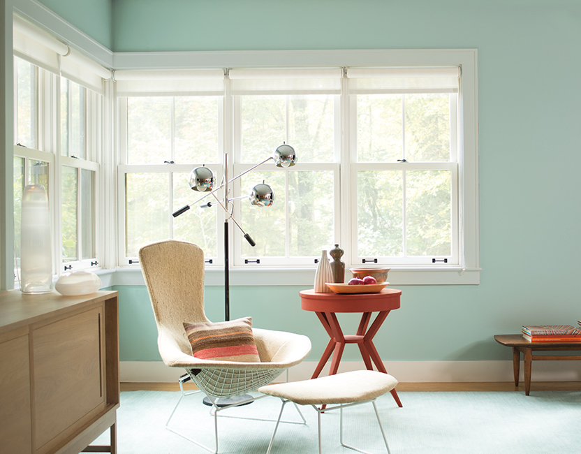 Well-lit room in Benjamin Moore Wythe Blue CW-590