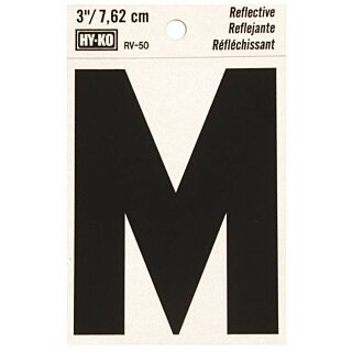 HY-KO RV-50/M Reflective Letter, Character M, 3 in H Character, Black Character