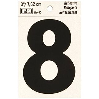 HY-KO RV-50/8 Reflective Sign, Character 8, 3 in H Character, Black Character