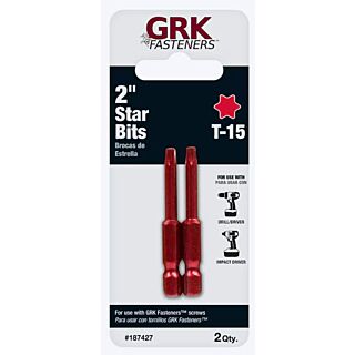 GRK Fasteners Star Drive Bit, T-15 Drive, 2 in., Red, 2 Pack