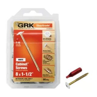 GRK #8 x 1-1/2 in. Low Profile Cabinet™ Screws. Handy-Pack, White, 80 Count