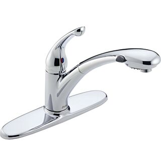DELTA Signature 470-PROMO-DST Kitchen Faucet, 1-Faucet Handle, 10 in H Spout, Ceramic, Chrome