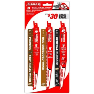 Diablo 3pc Wood and General Use Carbide Reciprocating Saw Blade Set