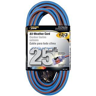 Powerzone Extra Heavy Duty All-Weather Extension Cord, Blue/Orange 12/3,  25 ft.