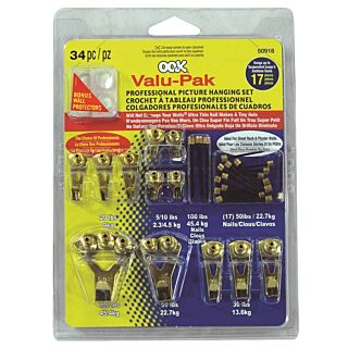 OOK 50918 Picture Hanging Kit, 5 to 100 lb Weight Capacity, Steel, Brass