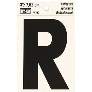 HY-KO RV-50/R Reflective Letter, Character R, 3 in H Character, Black Character