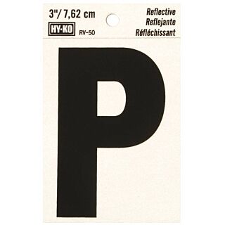 HY-KO RV-50/P Reflective Letter, Character P, 3 in H Character, Black Character