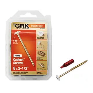 GRK #8 x 2-1/2 in. Low Profile Cabinet™ Screws. Handy-Pack, White, 80 Count