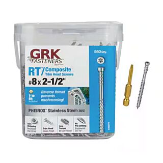 GRK #8 x 2-1/2 in.  RT Composite™ Pheinox™ 305 Stainless Steel Trim Head Screws, Pro-Pak, 560 Count