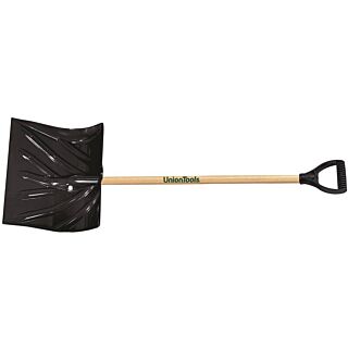 UnionTools 18 in. Snow Shovel, Polyethylene Blade, Wood Handle, Black