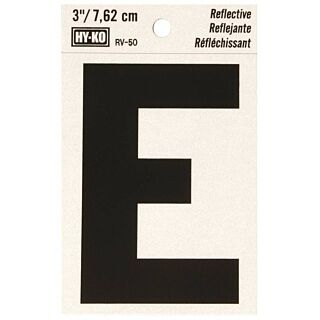 HY-KO RV-50/E Reflective Letter, Character E, 3 in H Character, Black Character