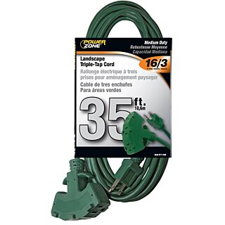 PowerZone Medium Duty Triple-Tap Landscape Extension Cord, 16/3, 35 ft.