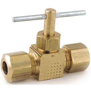 Anderson Metals 759106-06 Straight Needle Shut-Off Valve, 3/8 in Compression, Brass