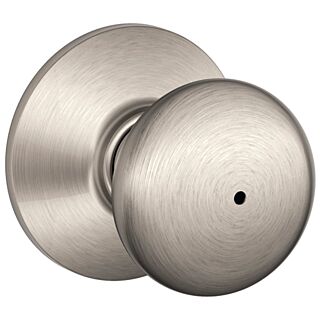 Schlage Plymouth F40VPLY619 Privacy Door Knob, 1-3/8 to 1-3/4 in Thick Door, Brass, Satin Nickel