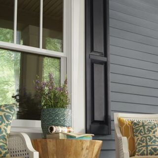 PlyGem Black Raised 2 Panel Shutters, 15 in. x 43 in., 1 pair