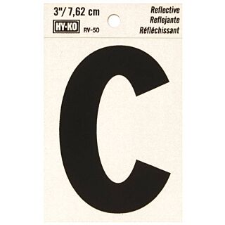 HY-KO RV-50/C Reflective Letter, Character C, 3 in H Character, Black Character