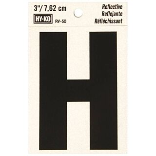 HY-KO RV-50/H Reflective Letter, Character H, 3 in H Character, Black Character