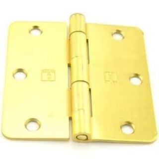 Hager, 3-1/2 in. x 3-1/2 in. Full Mortise Plain Bearing Residential Steel Door Hinge 1/4 in. Radius Corners, (US4) Satin Brass, Pair