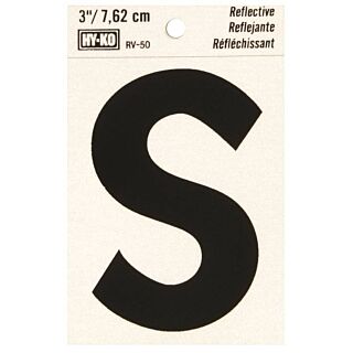 HY-KO RV-50/S Reflective Letter, Character S, 3 in H Character, Black Character