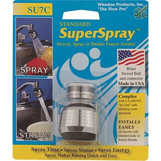 Whedon SU7C Faucet Aerator, 15/16-27 x 55/64-27 Male x Female Thread, Brass, Chrome