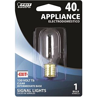 Feit Electric BP40T8N-130 Incandescent Lamp, 40 W, T8 Lamp, Intermediate E17 Lamp Base, 340 Lumens