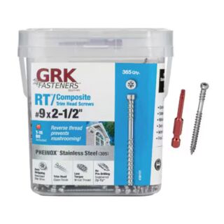 GRK #9 x 2-1/2 in.  RT Composite™ Pheinox™ 305 Stainless Steel Trim Head Screws, Pro-Pak, 365 Count