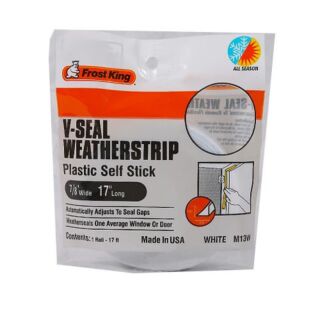 M-D V-Seal Weatherstrip, Plastic Self-Stick, Brown, 17 ft.
