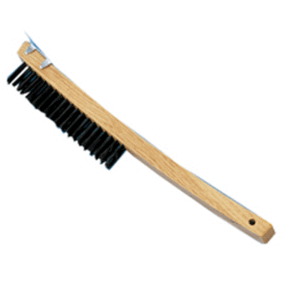 LONG CURVED WOOD HANDLE WIRE BRUSH W/METAL SCRAPER