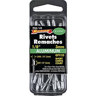 Arrow ⅛ in. Pop Rivet, Short, ⅛ in. Long, Aluminum, 25 Count