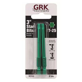 GRK Fasteners Star Drive Bit, T-25 Drive, 3 in., Green, 2 Pack