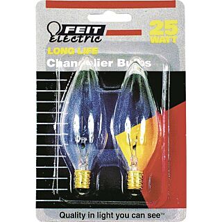 Feit Electric BP25CTC Incandescent Lamp, 25 W, Torpedo Tip Lamp, Candelabra E12 Lamp Base, 2700 K Color Temp