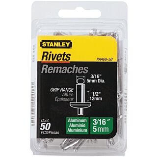 STANLEY  Pop Rivet, Reusable, 2 in. Long, Aluminum, 50 Count