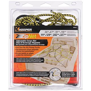 KEEPER ZipNet 06141 Adjustable Cargo Net, 86 in L, Hook End, Rubber, Black/Yellow