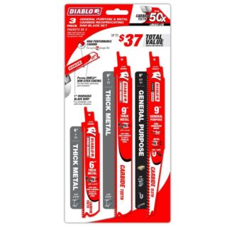 Diablo 3pc Metal and General Use Carbide Reciprocating Saw Blade Set