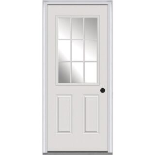 JELD-WEN 32 in. x 80 in. Left-Handed 9 Lite over 2-Panel Smooth-Pro SP684 Fiberglass Exterior Door Unit