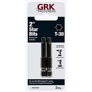 GRK Fasteners Star Drive Bit, T-30 Drive, 2 in., Black, 2 Pack