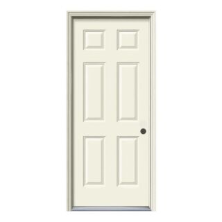 JELD-WEN 36 in. x 80 in. Left-Handed 6 Panel Smooth-Pro SP60 Fiberglass Exterior Door Unit