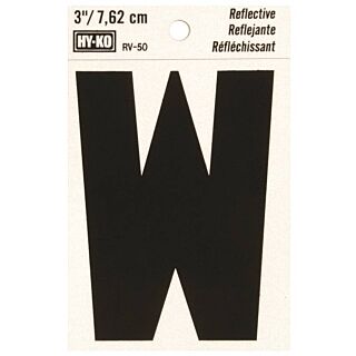 HY-KO RV-50/W Reflective Letter, Character W, 3 in H Character, Black Character