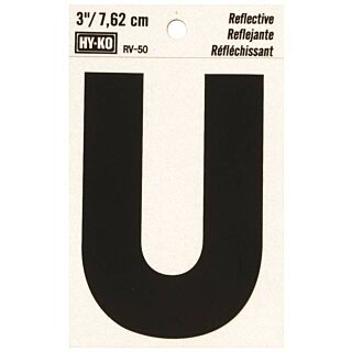 HY-KO RV-50/U Reflective Letter, Character U, 3 in H Character, Black Character