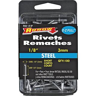 Arrow ⅛ in. IP Pop Rivet, Short, ⅛ in. Long, Steel, 100 Count