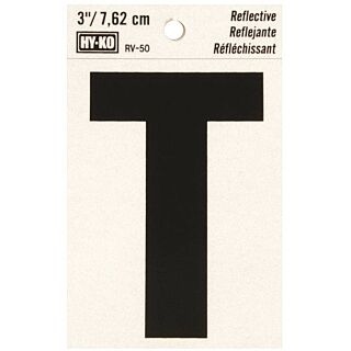 HY-KO RV-50/T Reflective Letter, Character T, 3 in H Character, Black Character