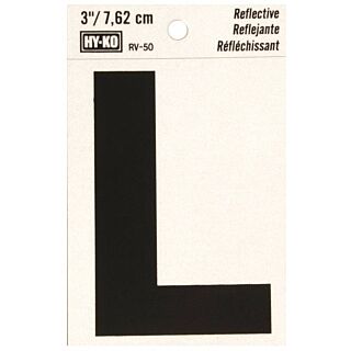 HY-KO RV-50/L Reflective Letter, Character L, 3 in H Character, Black Character