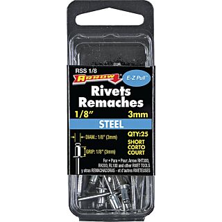 Arrow ⅛ in. Pop Rivet, Short, ⅛ in. Long, Steel 25 Count