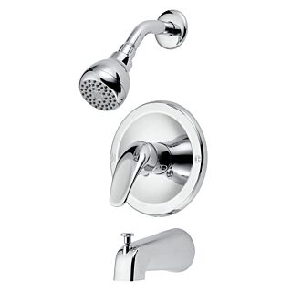 Boston Harbor Tub and Shower Faucet, 2 gpm at 80 psi, 4 in Spout Reach, Zinc Tub Spout, 1 Metal Handle, Chrome