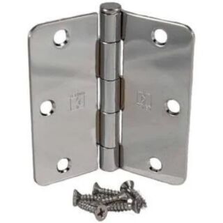 Hager, 3-1/2 in. x 3-1/2 in. Full Mortise Plain Bearing Residential Steel Door Hinge 1/4 in. Radius Corners, (US26) Polished Chrome, Pair