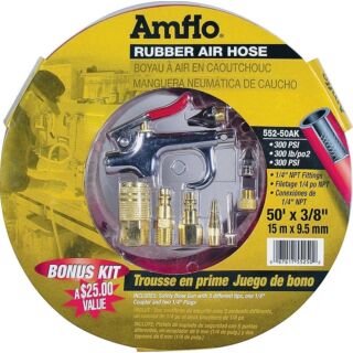 Amflo 552-50AK-5 Air Hose Kit, 3/8 in OD, MNPT, Rubber, Red