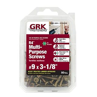 GRK #9 x 3-1/8 in. R4™ Multi-Purpose Framing and Decking Screw Handy-Pak, 80 Count